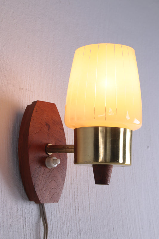 Vintage Danish Wall light with glass and teak 1960s