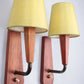 Set Teak houten deens design wandlampjes met orginelen kap,1960.