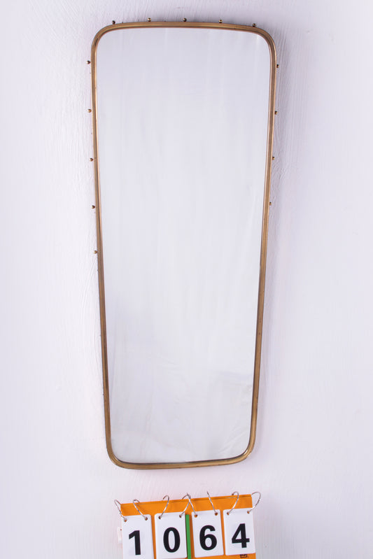 Vintage Langwerpige spiegel met zwarte en messing rand, jaren60