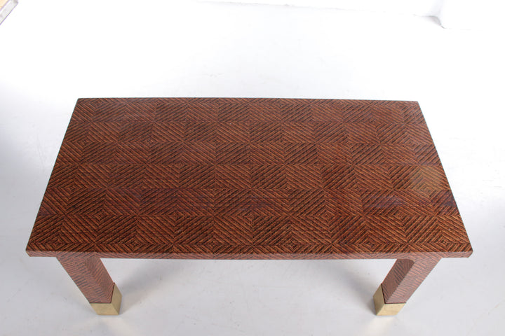 Harrison Van Horn Raffia and Brass Rectangle Coffee Table,1970 bovenkant