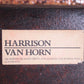 Harrison Van Horn Raffia and Brass Rectangle Coffee Table,1970 detail sticker onderkant