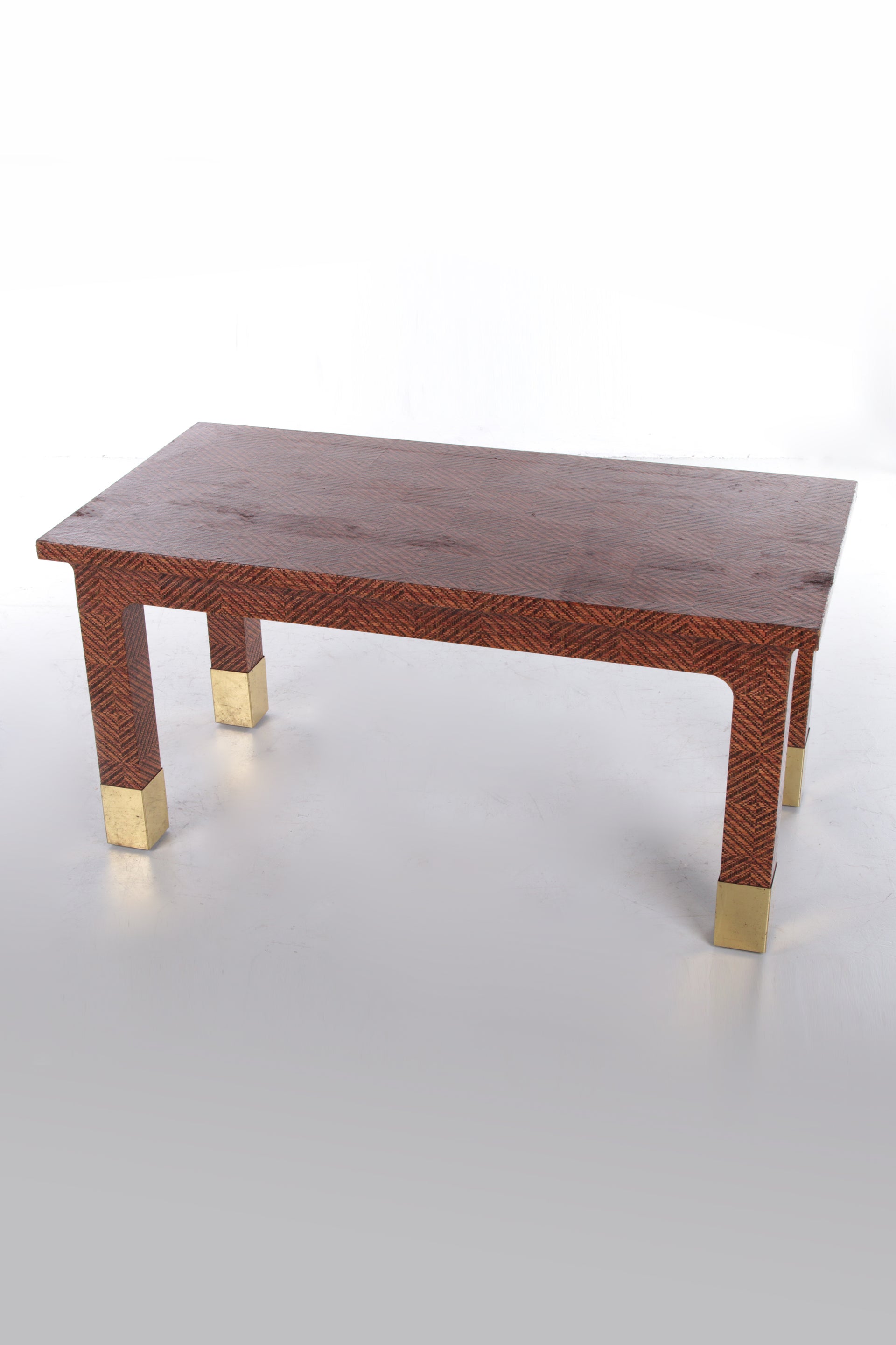 Harrison Van Horn Raffia and Brass Rectangle Coffee Table