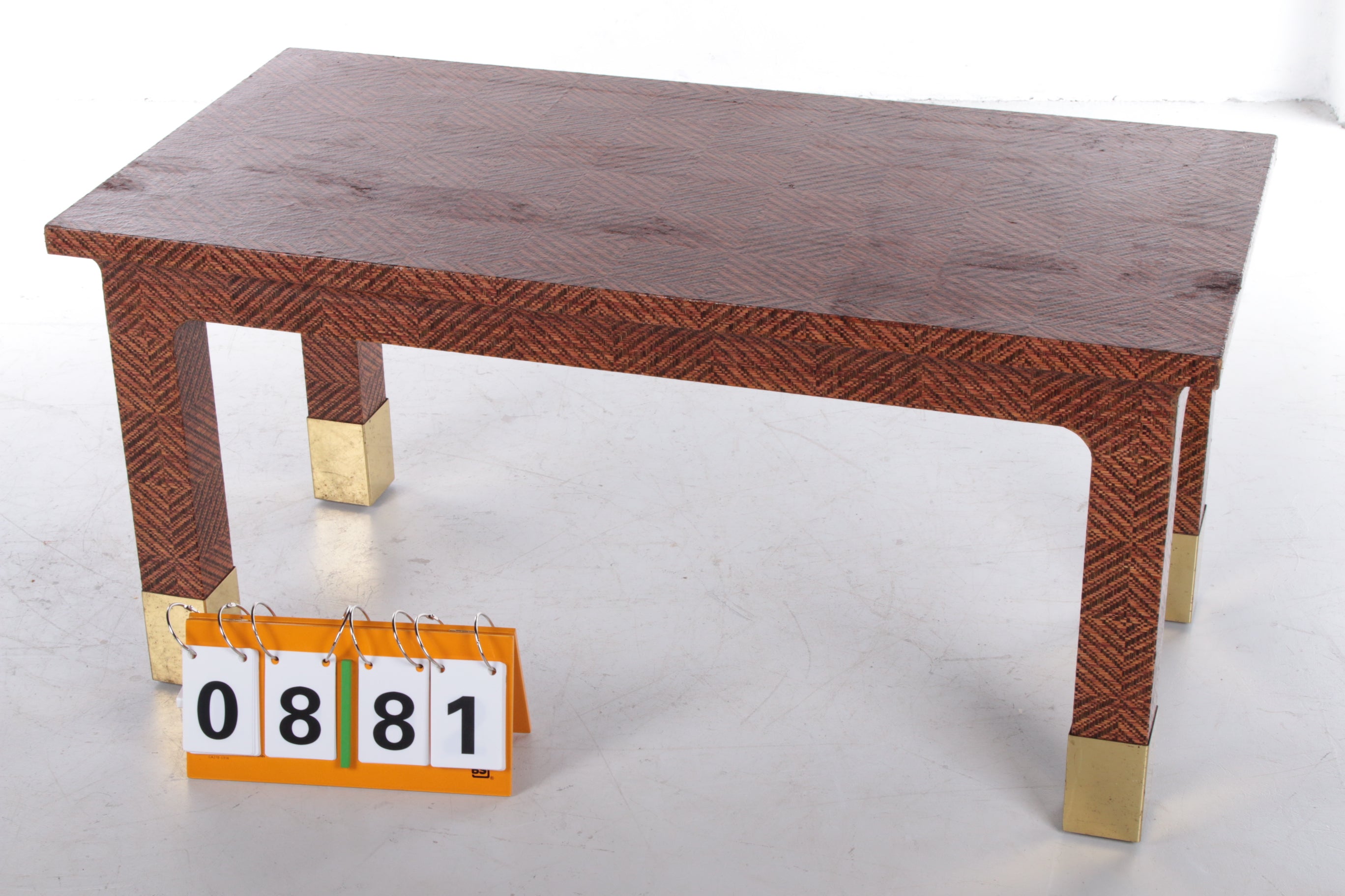 Harrison Van Horn Raffia and Brass Rectangle Coffee Table,1970 voorkant bovenaf