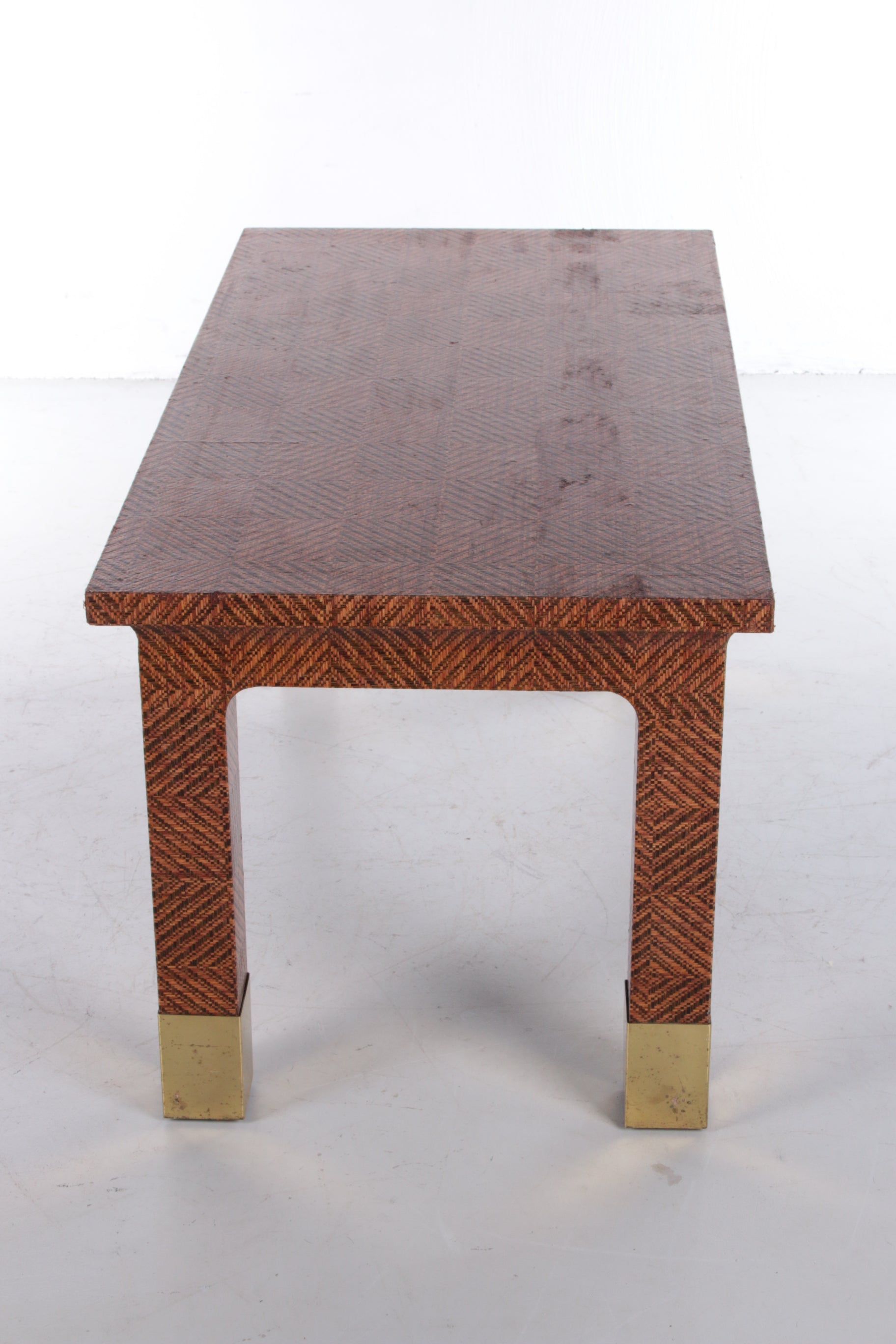 Harrison Van Horn Raffia and Brass Rectangle Coffee Table,1970 zijkant