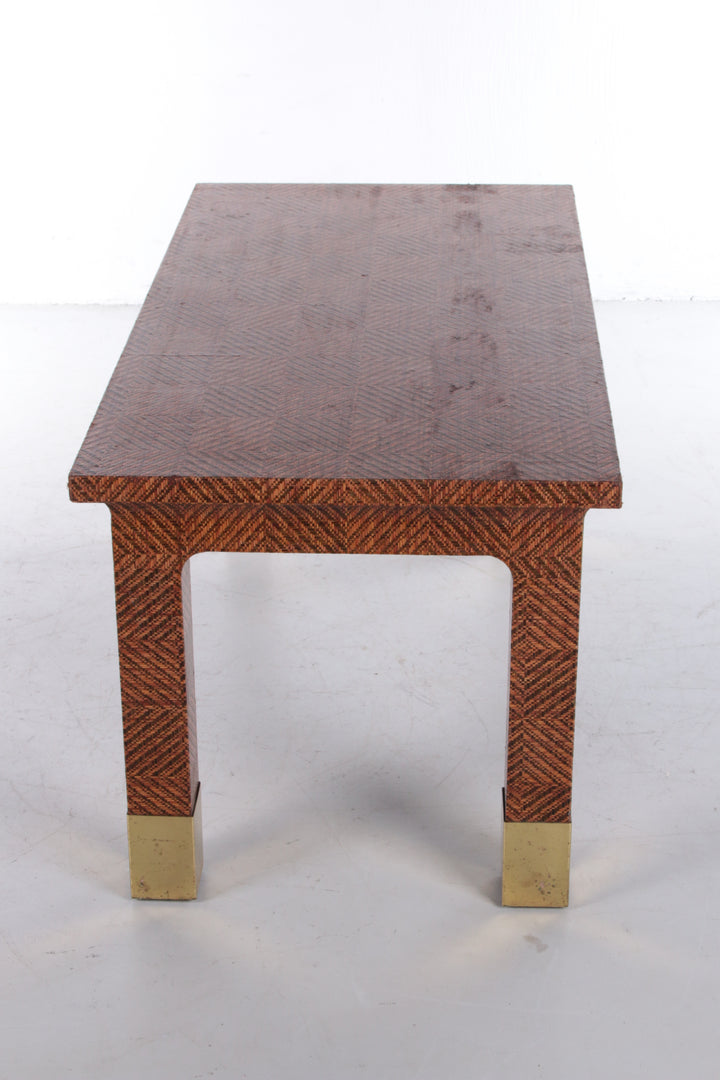 Harrison Van Horn Raffia and Brass Rectangle Coffee Table,1970 zijkant