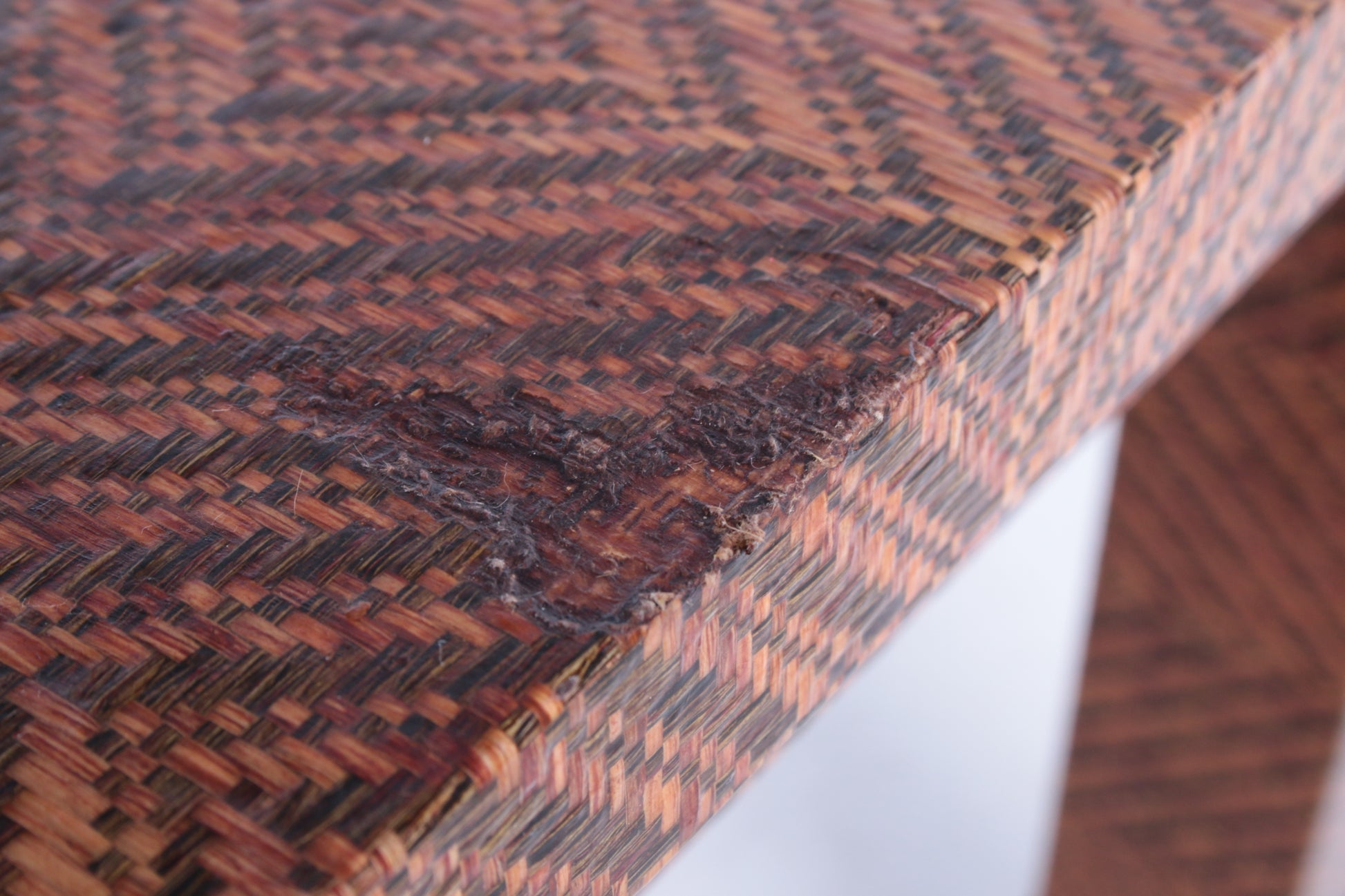 Harrison Van Horn Raffia and Brass Rectangle Coffee Table,1970 detail rand