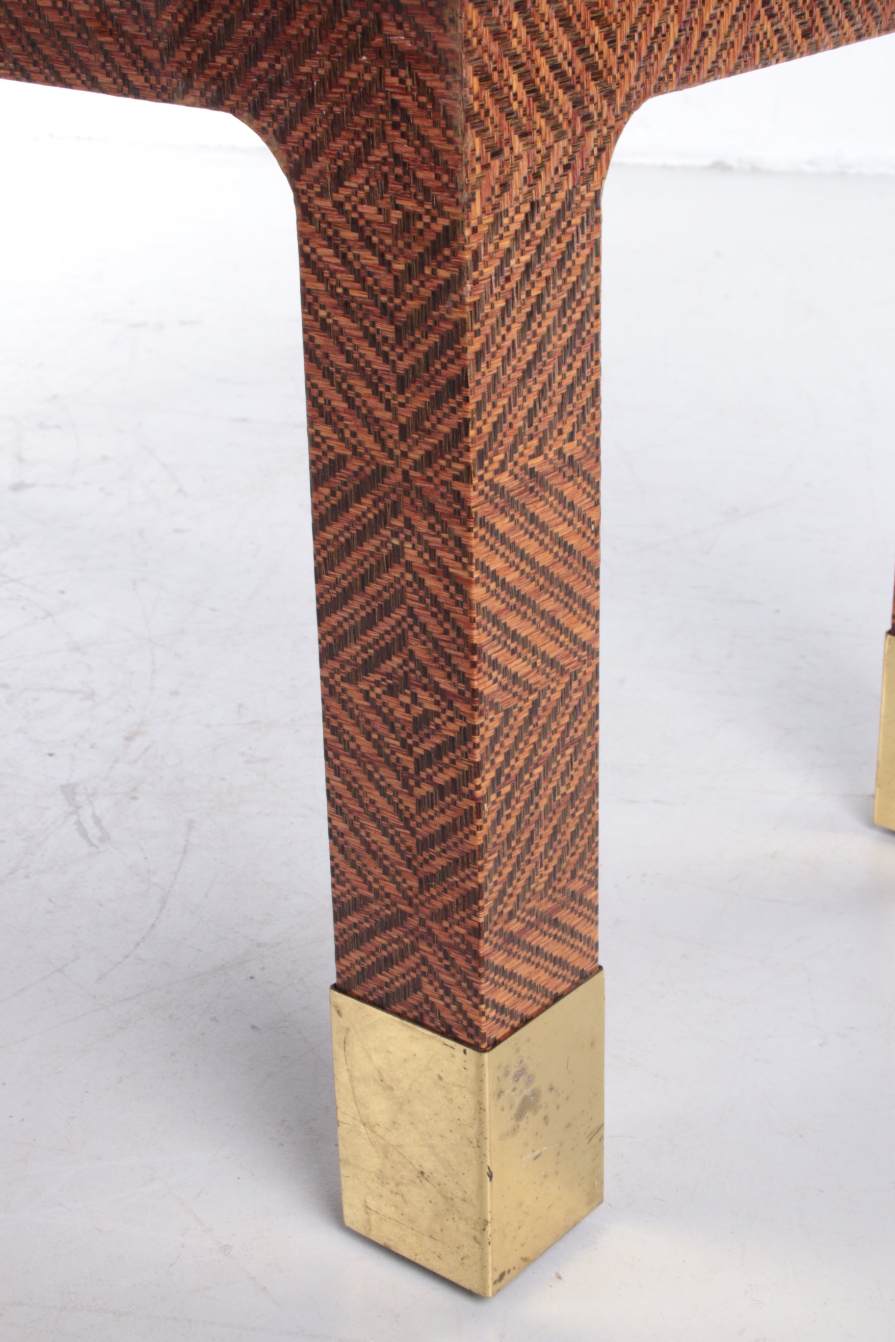 Harrison Van Horn Raffia and Brass Rectangle Coffee Table,1970 detail poot