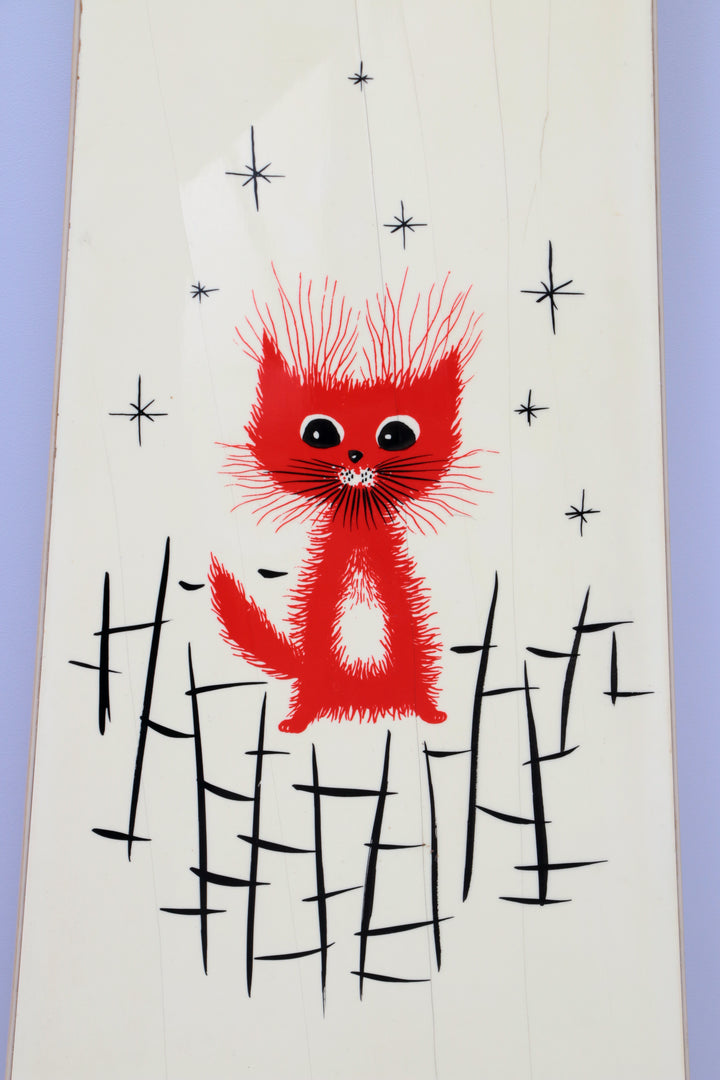 Italiaanse Wandkapstok met poesjes rood,creme en hoedenrek,1960