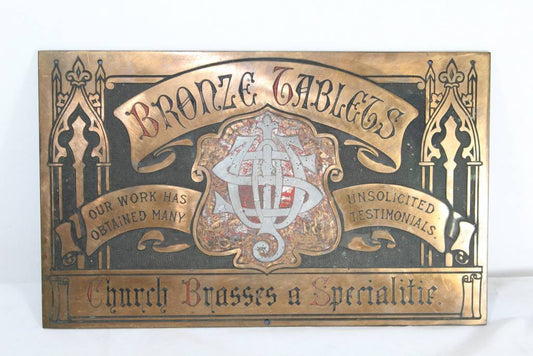 Bronzen Engelse plaquette van een kerk voorkant