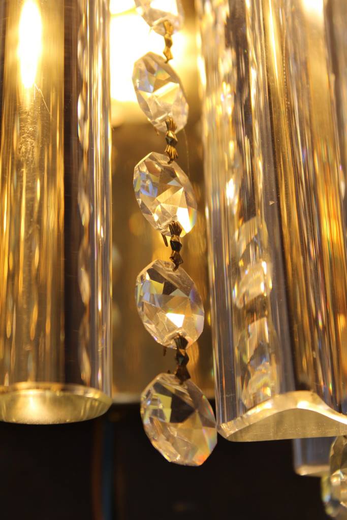 Set Hollywood Regency Style Glas en messing wandlampen,1970s detail glas