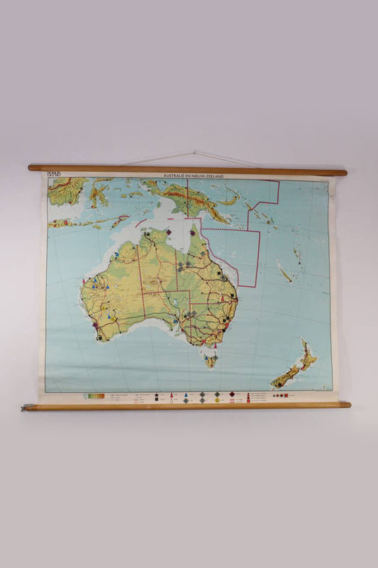 Vintage Schoolkaart van Australië en Nieuw-Zeeland 100 x 136