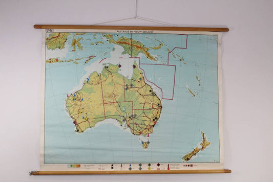 Vintage Schoolkaart van Australië en Nieuw-Zeeland 100 x 136 voorkant