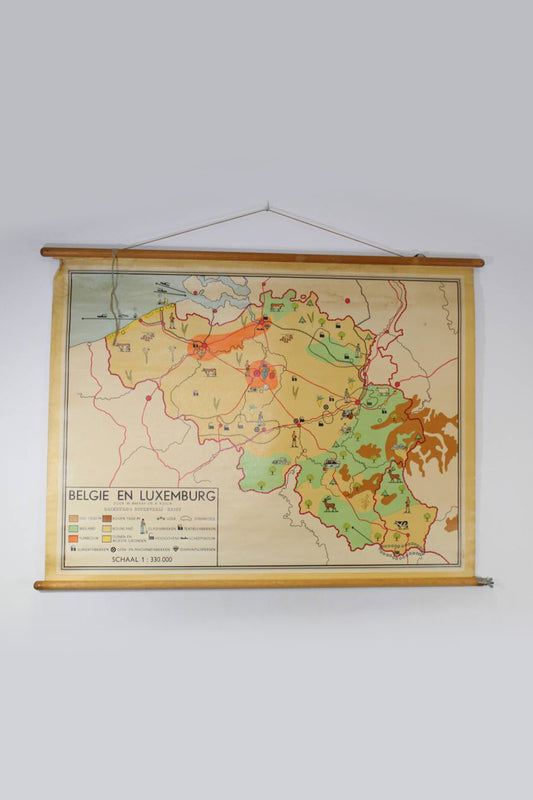 Vintage school map of Belgium and Luxembourg 84 x 114