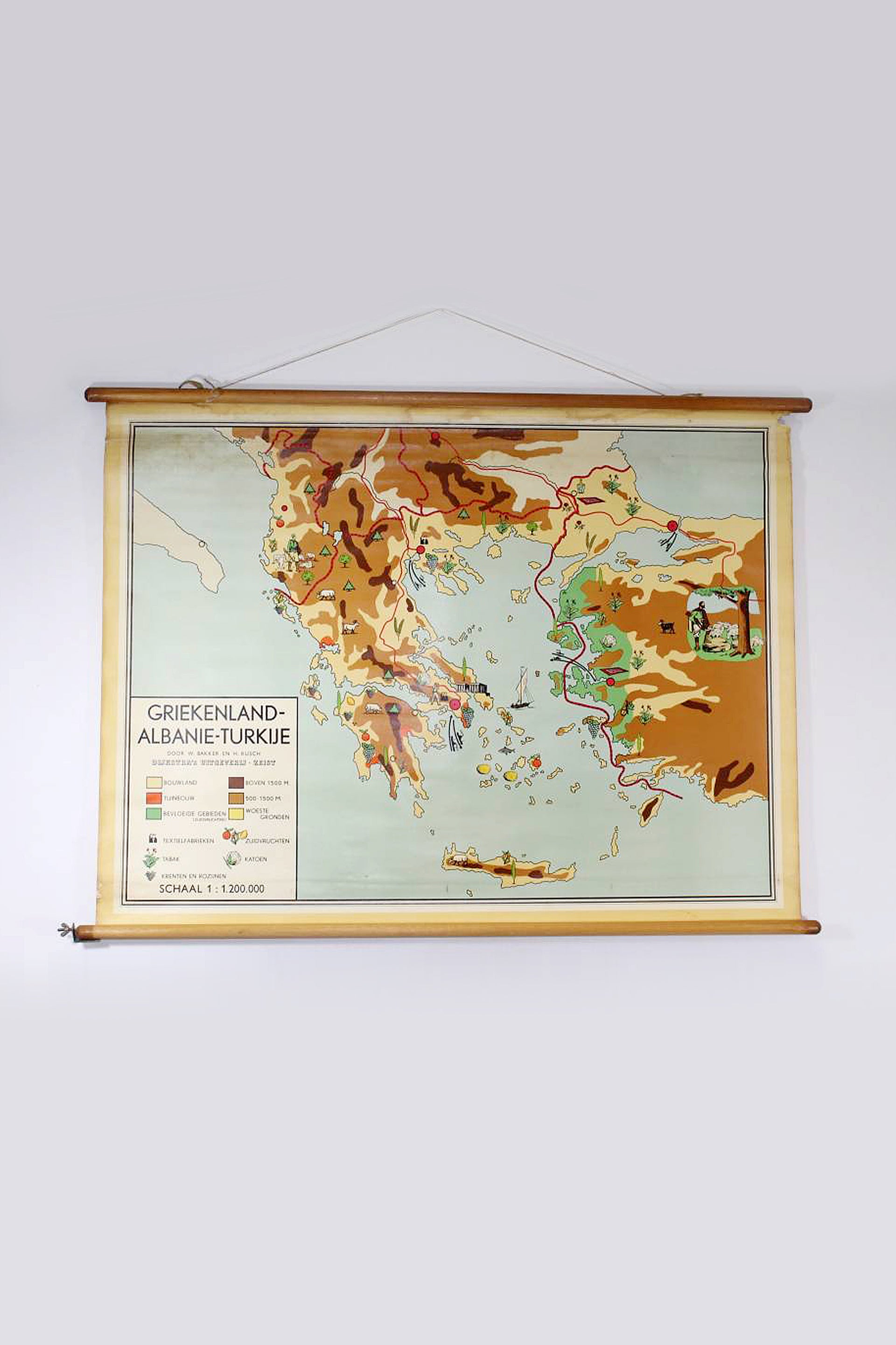 Vintage School Map Greece Albania Turkey 84 x 116.5 cm