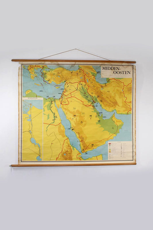 Vintage Canvas schoolkaart Midden-Oosten 1960