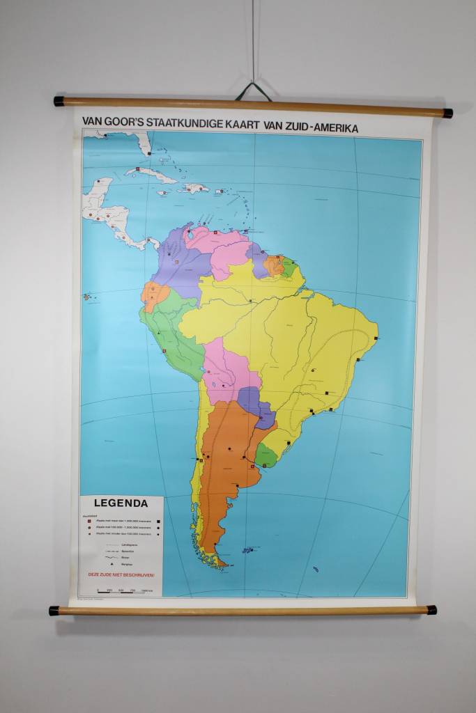 Vintage Schoolkaart van Zuid-Amerika beschrijfbaar 155 x 118 voorkant