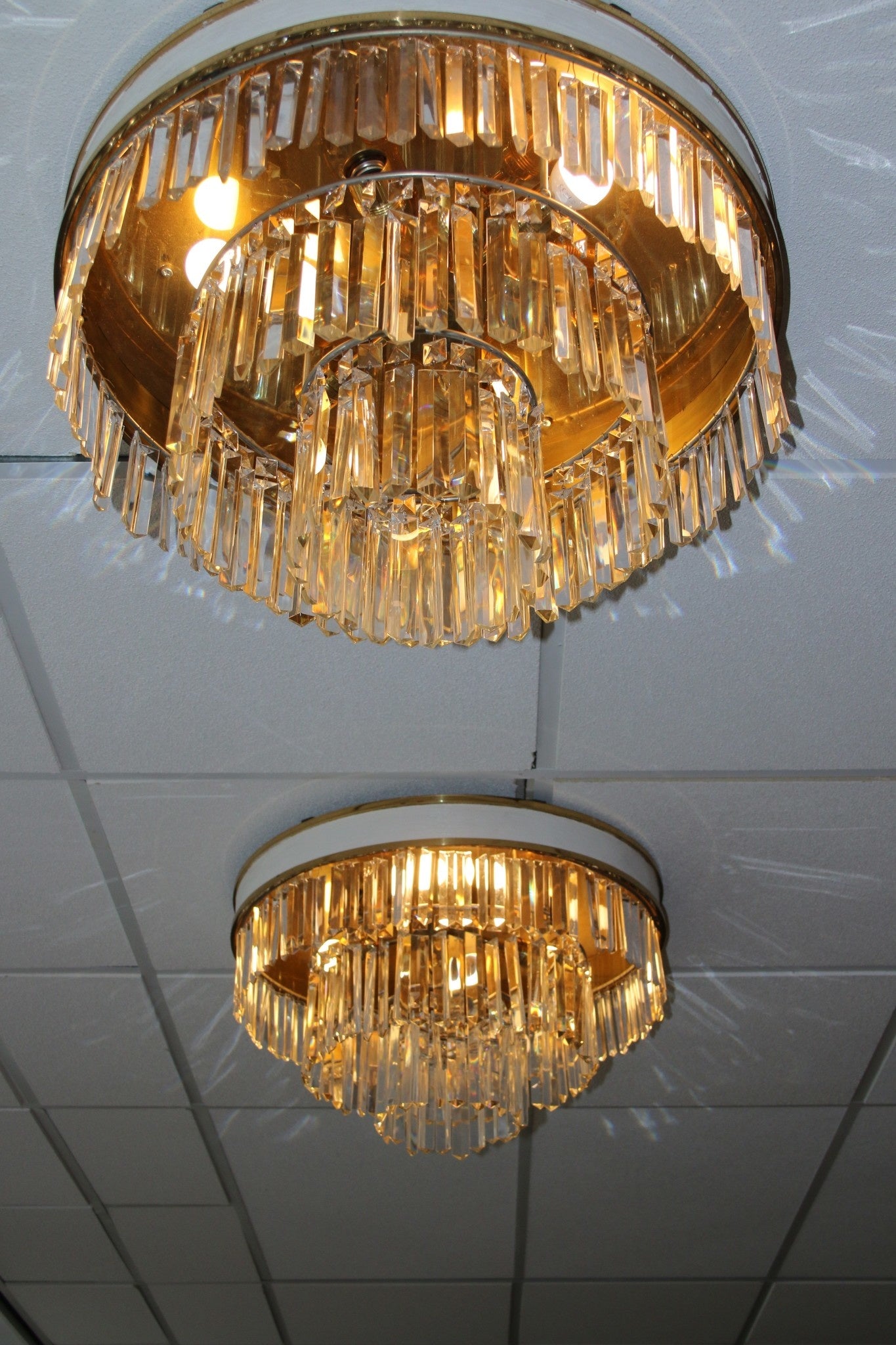 Set Vintage Messing Kristallen Plafondlamp L.A. Riedinger,1960s onderkant set