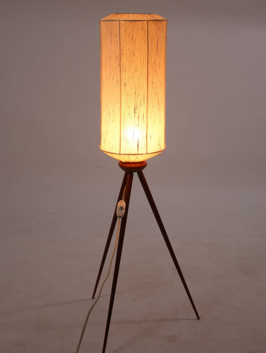 Vintage driepoot vloerlamp gemaakt van teakhout, 1950's