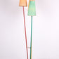Vintage Driepoot Gekleurde Vloerlamp met Orginele stoffen kapjes 60's zijkant