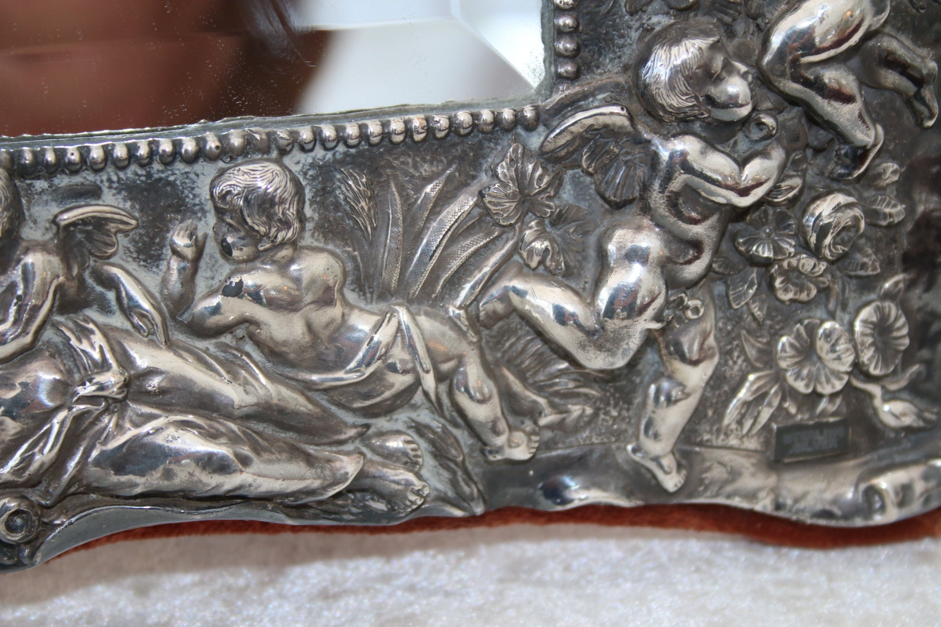 Zilveren Spiegel Met Engeltjes Sterling Zilver detail engeltjes