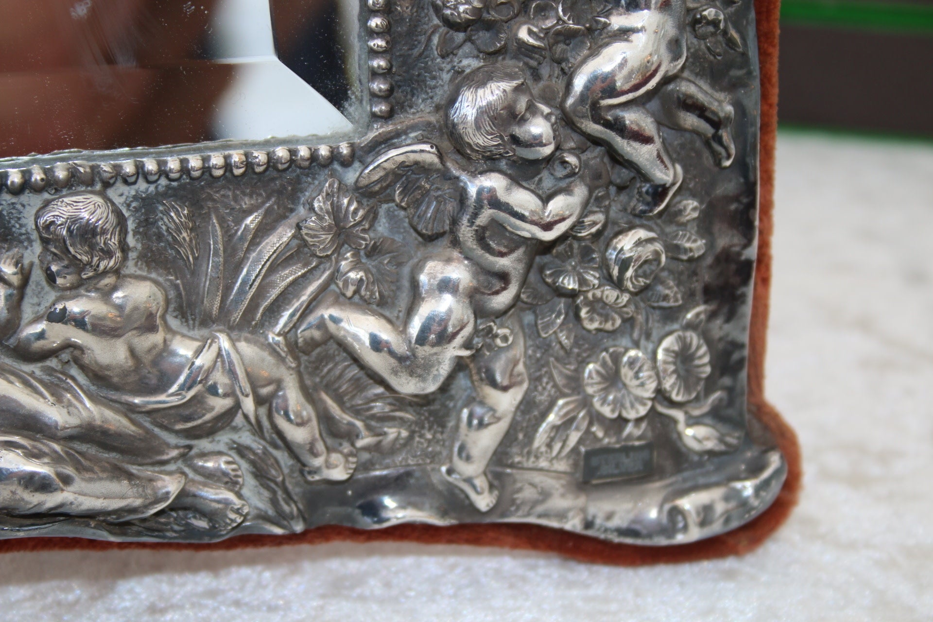 Zilveren Spiegel Met Engeltjes Sterling Zilver detail engeltjes