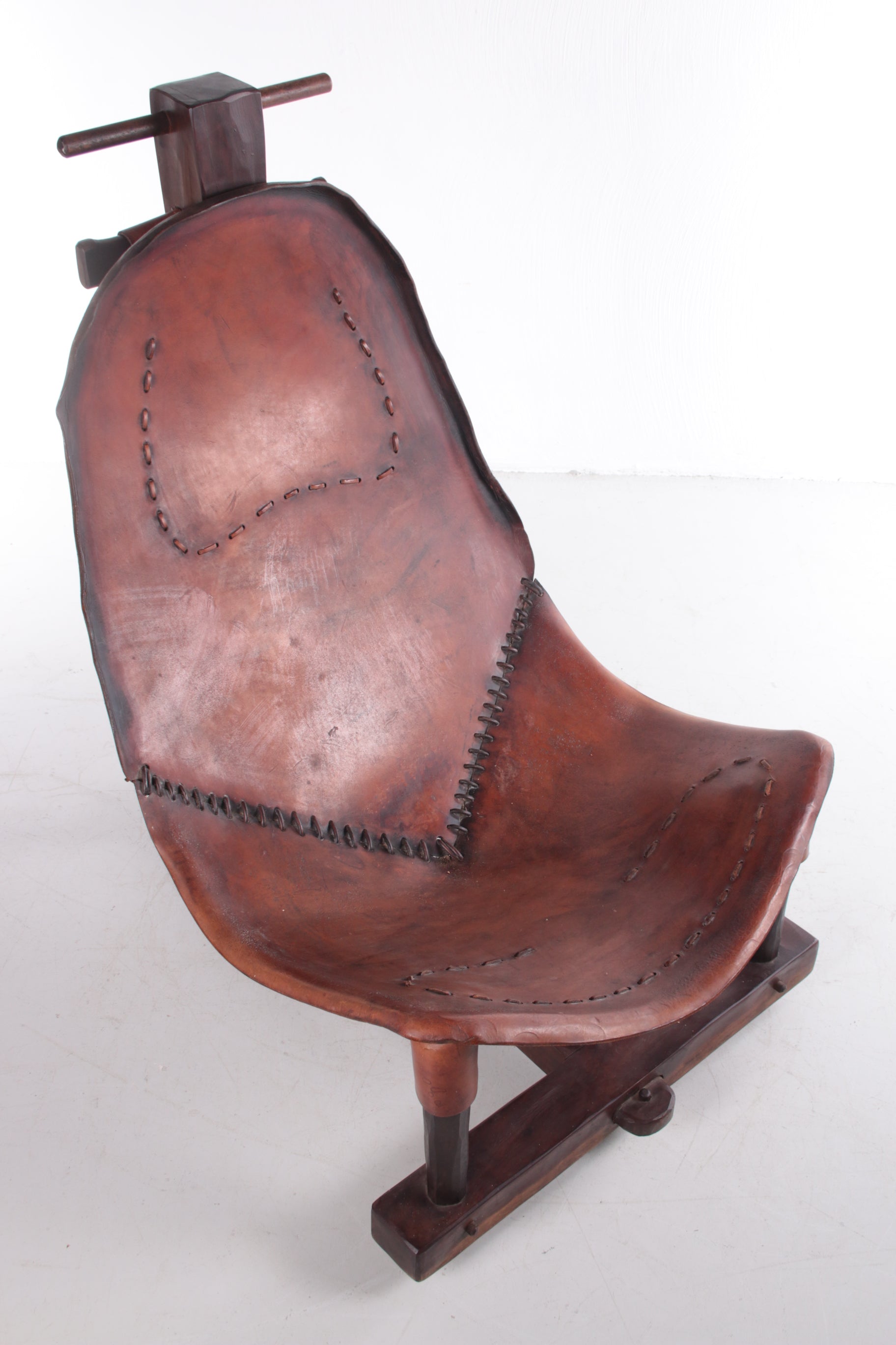 Brazilian Patched Leather Lounge Chair,1960s bovenkant zonder kussens