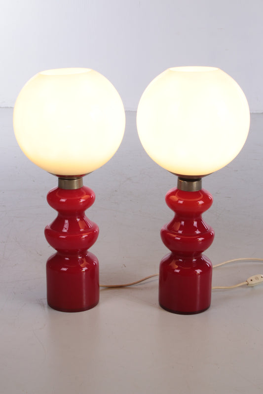 Rood en Witte Glazen Tafel Lampen set voorkant