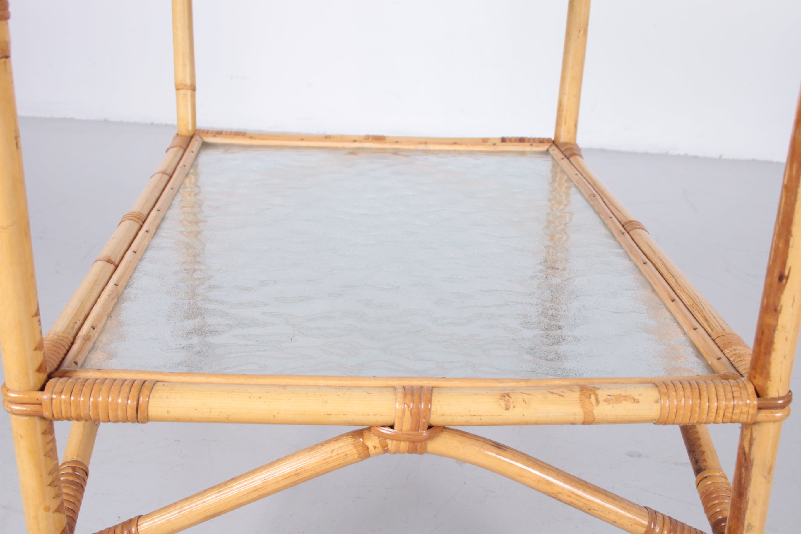 Vintage Bamboe Trolley en serveerwagen jaren60 blad onder bovenaf