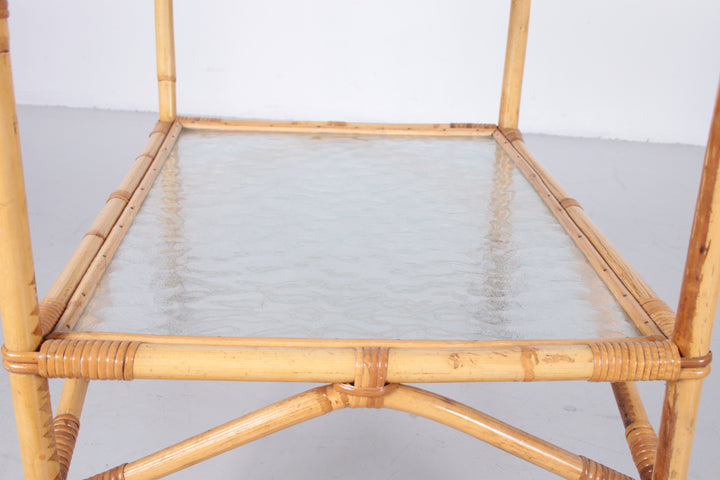 Vintage Bamboe Trolley en serveerwagen jaren60 blad onder bovenaf