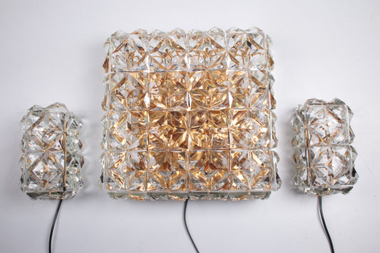Large Gold-Plated & Crystal Glass Flush Mount Light from Kinkeldey, 1970s voorkant licht uit
