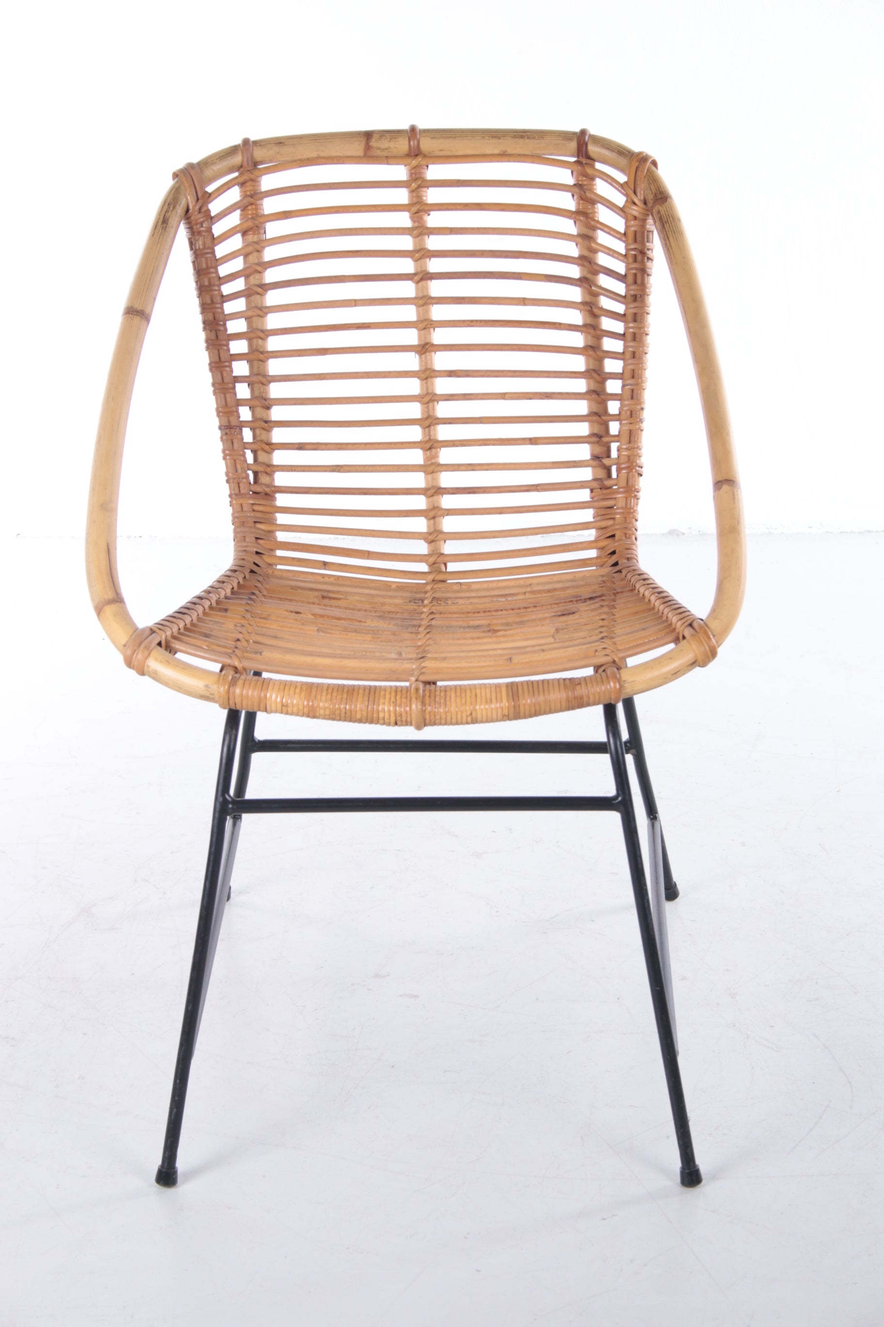 Vintage Bamboe Design stoel jaren60 Dirk van Sliedrecht Style.Set van 4 voorkant