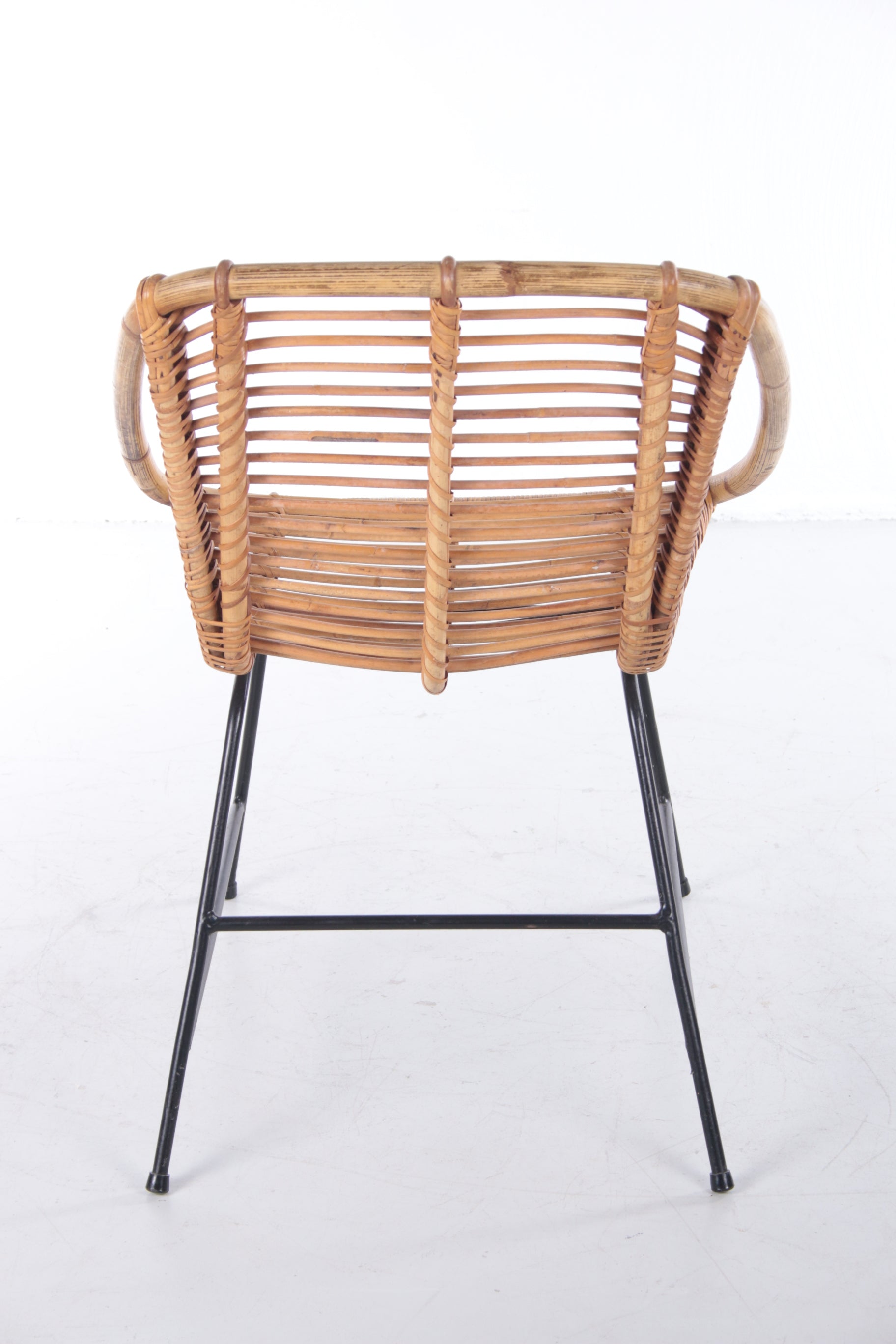 Vintage Bamboe Design stoel jaren60 Dirk van Sliedrecht Style.Set van 4 achterkant