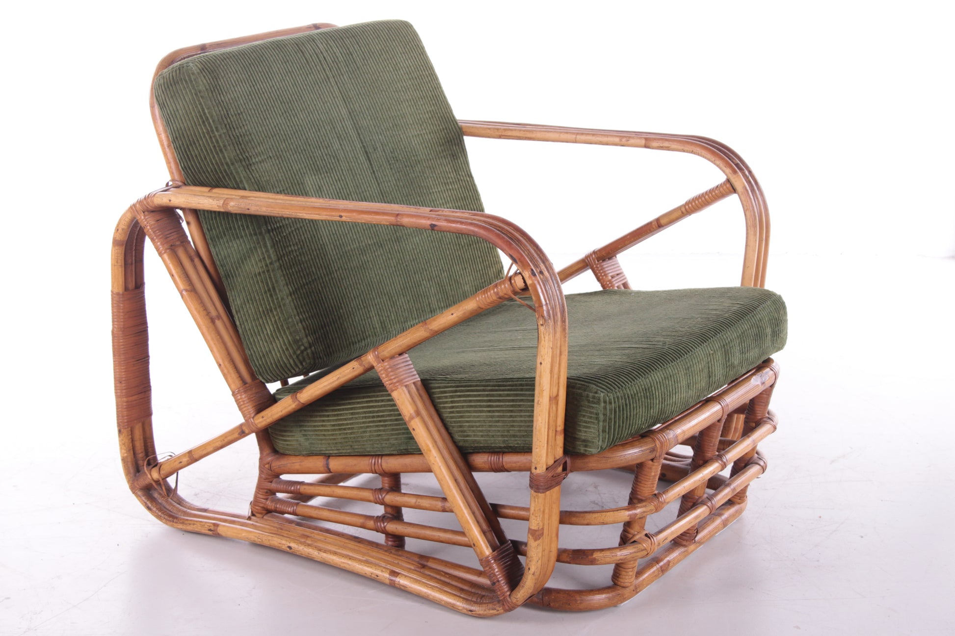 Vintage rotan bamboe lounge fauteuil Paul Frankl hoofdfoto