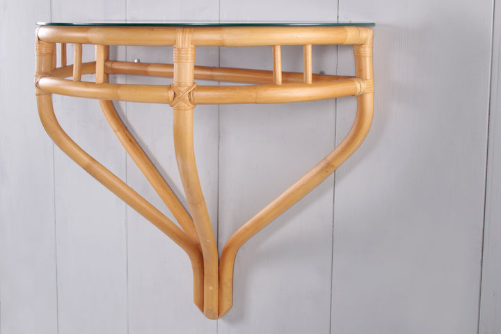 Bamboe side tafel met glasplaat voor aan de muur jaren60s zijkant