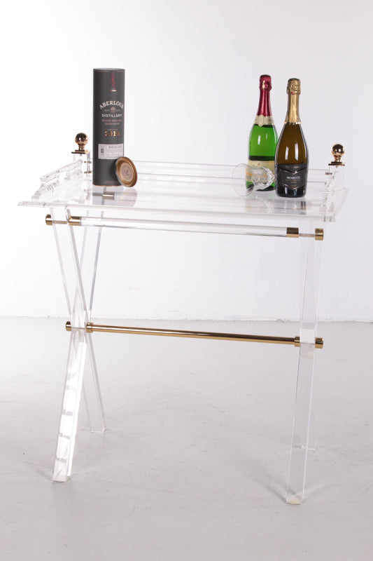 Plexie glass and brass bar table by Charles Hollis Jones, 1970s