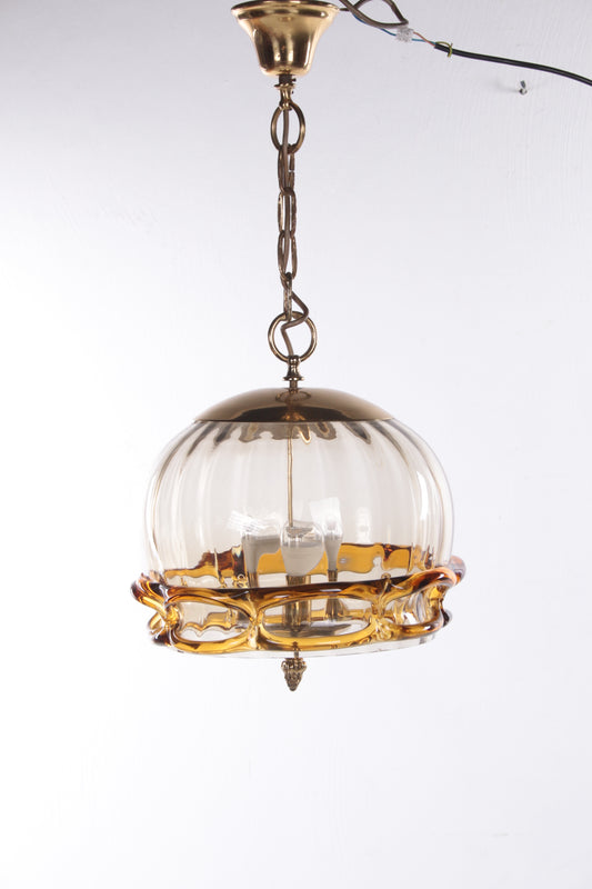 Hollywood Regency Hanglamp met Murano glas,Fischer Leuchten 70s voorkant licht uit