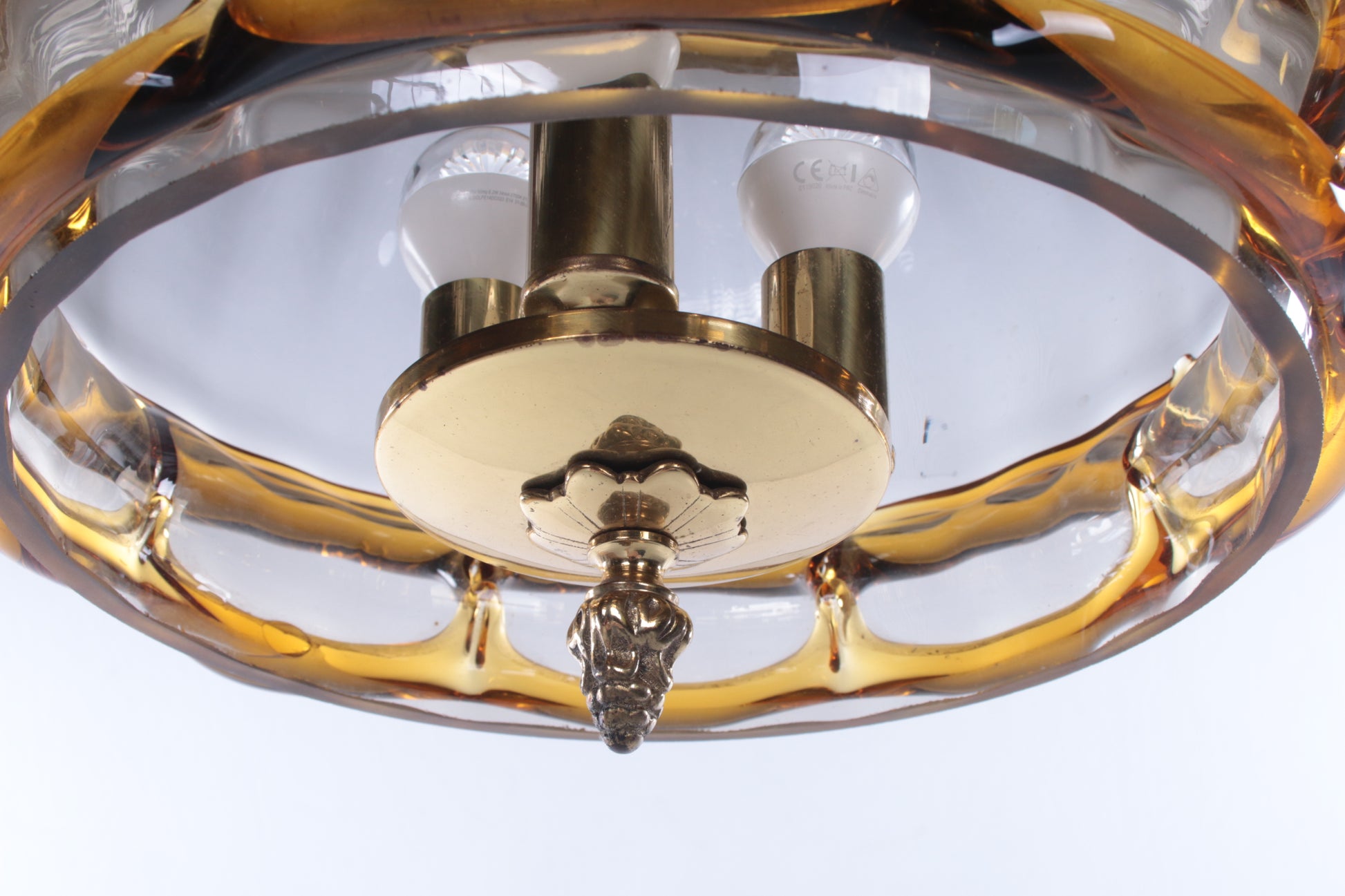 Hollywood Regency Hanglamp met Murano glas,Fischer Leuchten 70s detail onderkant