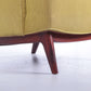 Deense fauteuil met pallisander houten onderstel mosgroendetail stoelpoten