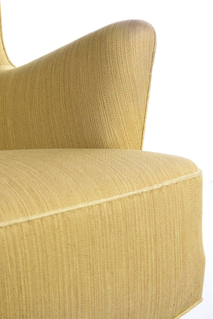 Deense fauteuil met pallisander houten onderstel mosgroen detail rand