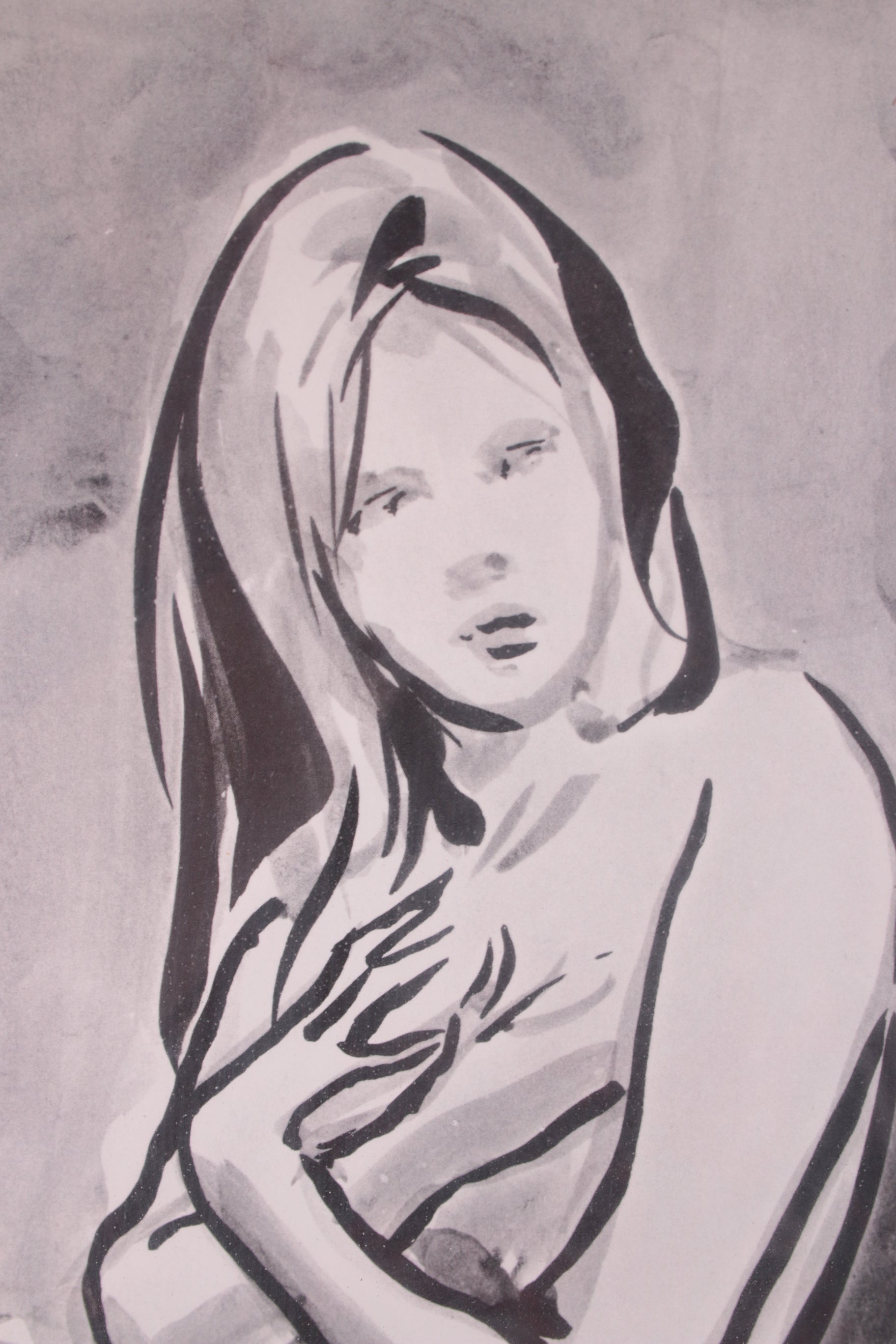 Tekening hand gemaakt naakte vrouw vrouw schets jaren 60 detail gezicht tekening
