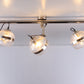 Plafondlamp met drie spots van chrome en glas jaren60s voorkant licht aan