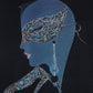 Wanddecoratie handgemaakt & gesigneerd door LEA, mooi blauw met de tekst Couture detail gezicht tekening