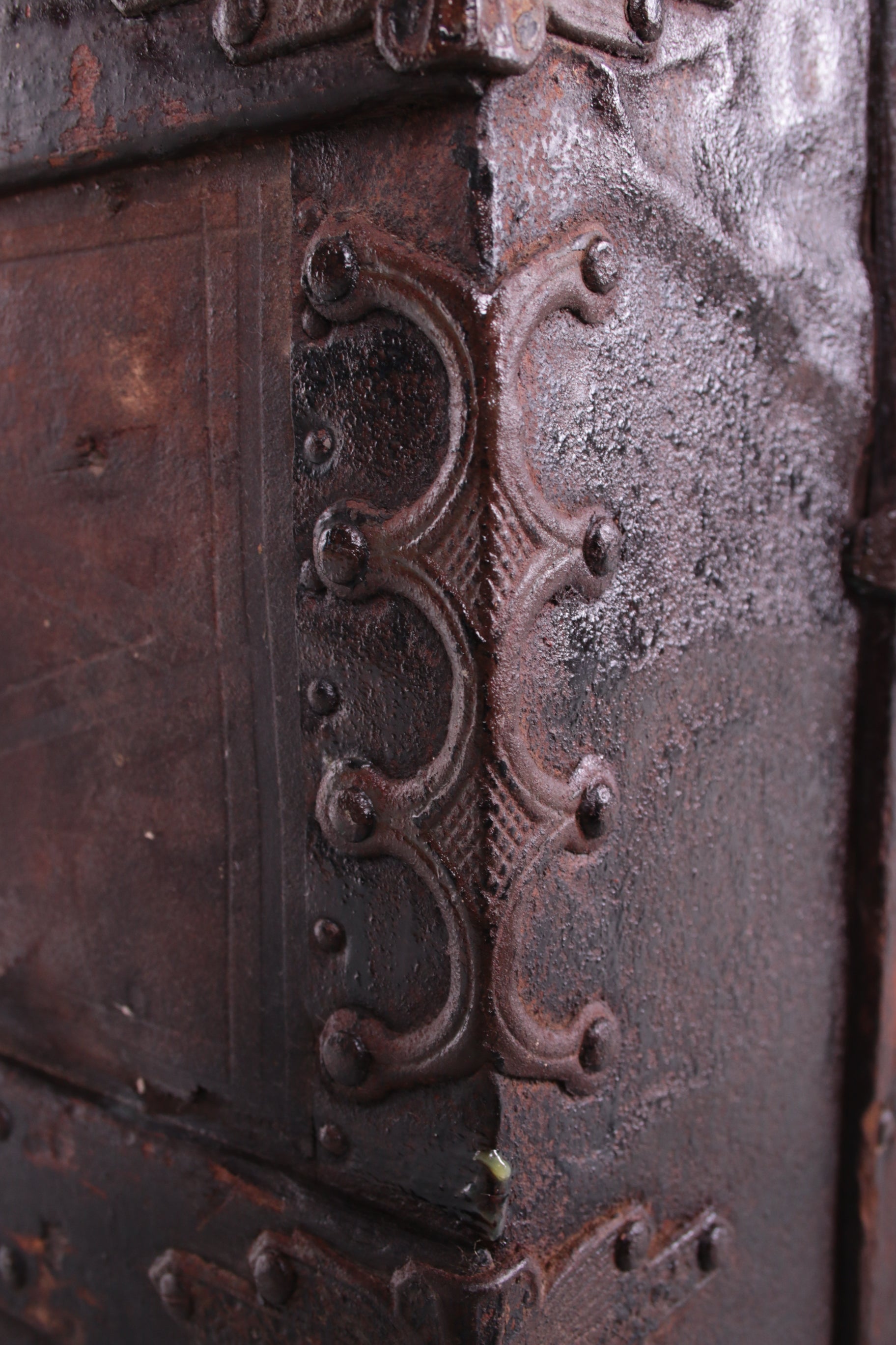 Zeer Oude hutkoffer van rond 1890 eeuw Henry Pollack Company,Texas detail zijkant