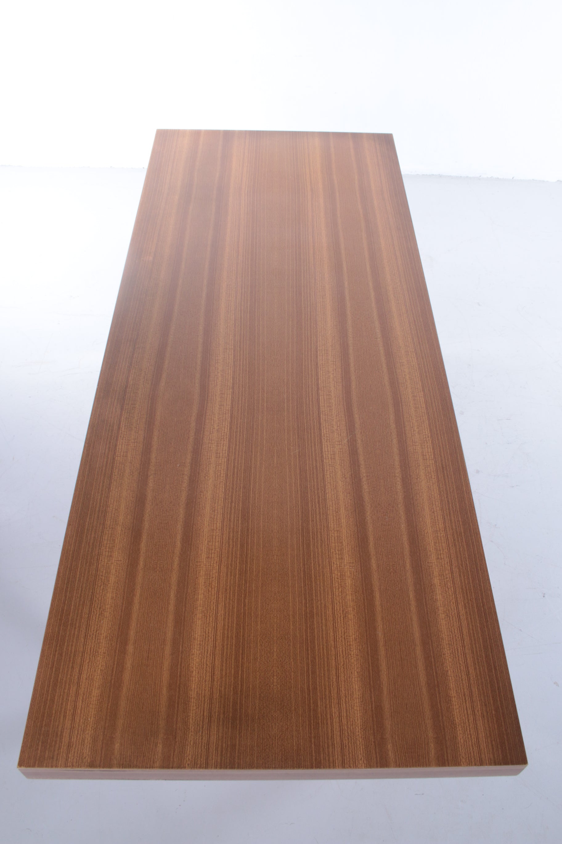 Retro Vintage Strakke Salontafel hout en chroom jaren 70 bovenkant