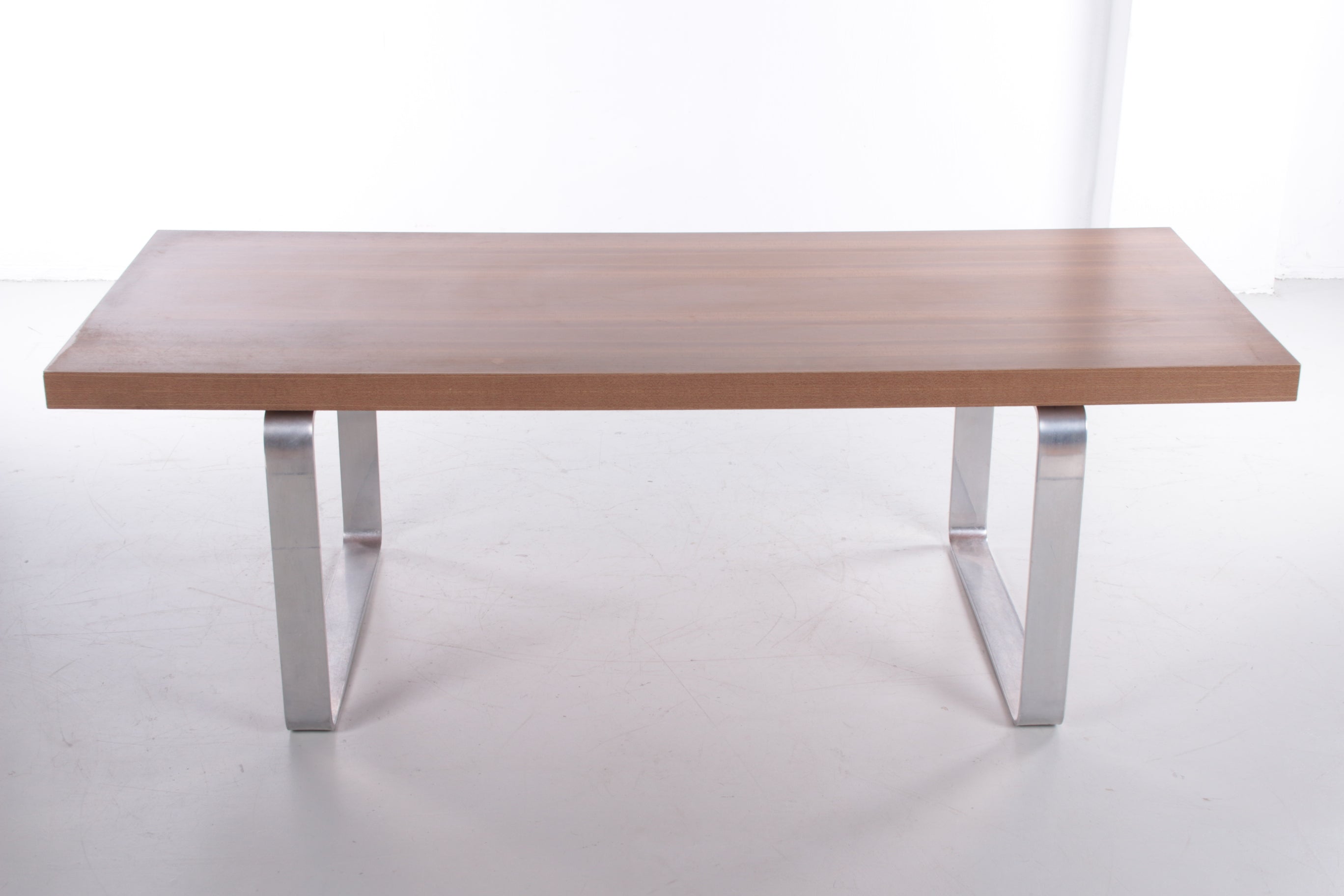 Retro Vintage Strakke Salontafel hout en chroom jaren 70 voorkant