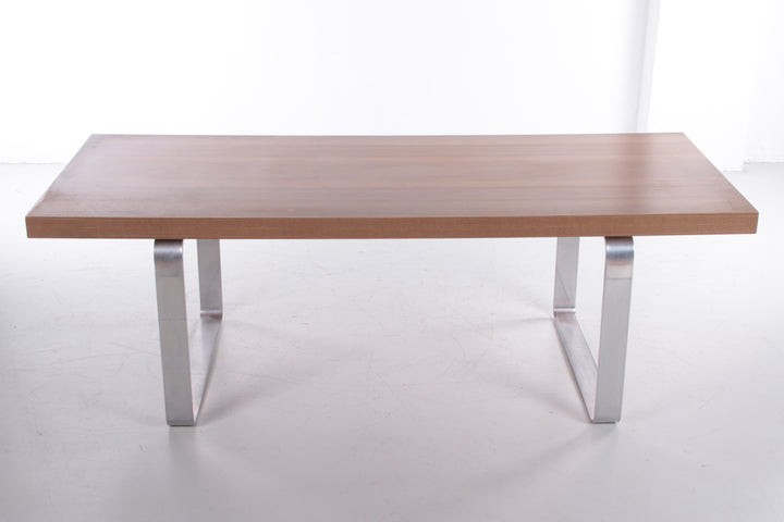 Retro Vintage Strakke Salontafel hout en chroom jaren 70 voorkant