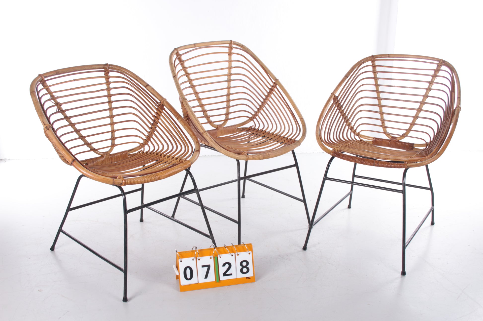 Vintage Bamboe Design stoel jaren60 Dirk van Sliedrecht Style,Set van 3 voorkant