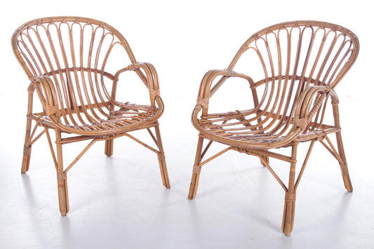 Retro Vintage Bamboe set fauteuiltjes jaren 60. voorkant