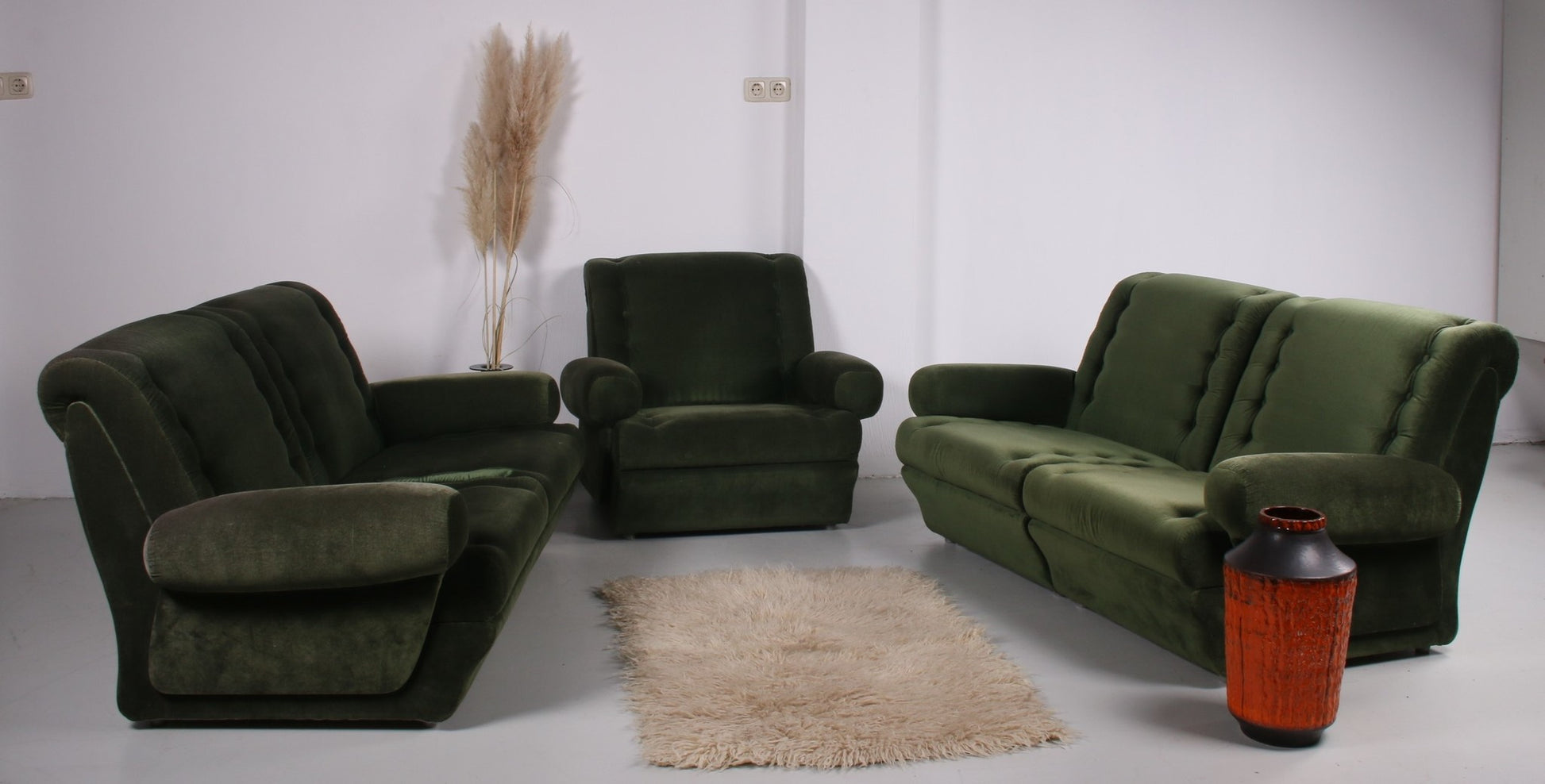 Modulaire vintage sofa uit de jaren 60s, mosgroen sfeerfoto sofa in delen