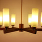 Scandinavische Teakhouten Hanglamp met 6 lichtpunten voorkant licht aan